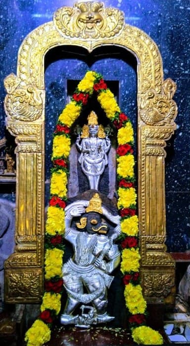 Moola Virat of Sri Lakshmi Venkateshwara Swamy in the gold prabhavali archway